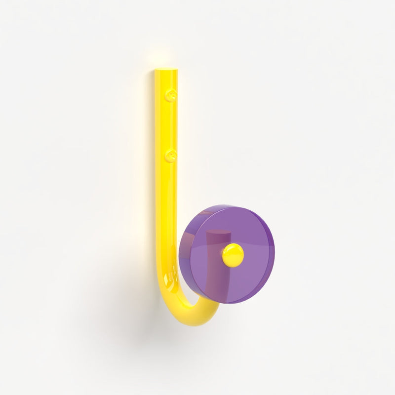 Patère Skoool personnalisable - structure jaune et verre acrylique recyclé violet