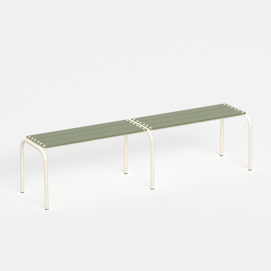 Banc 180 cm - structure beige et assise en verre acrylique recyclé kaki