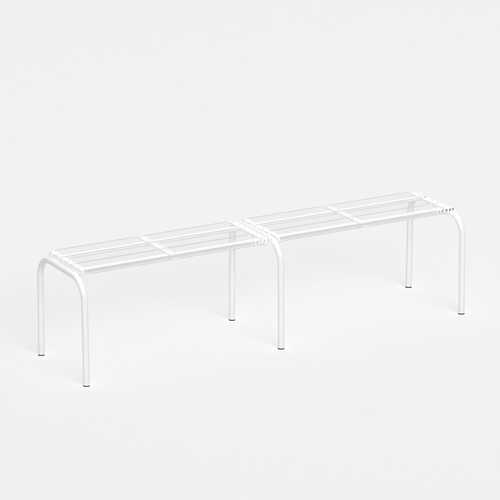 Banc 180 cm - structure blanc et assise en verre acrylique recyclé incolore