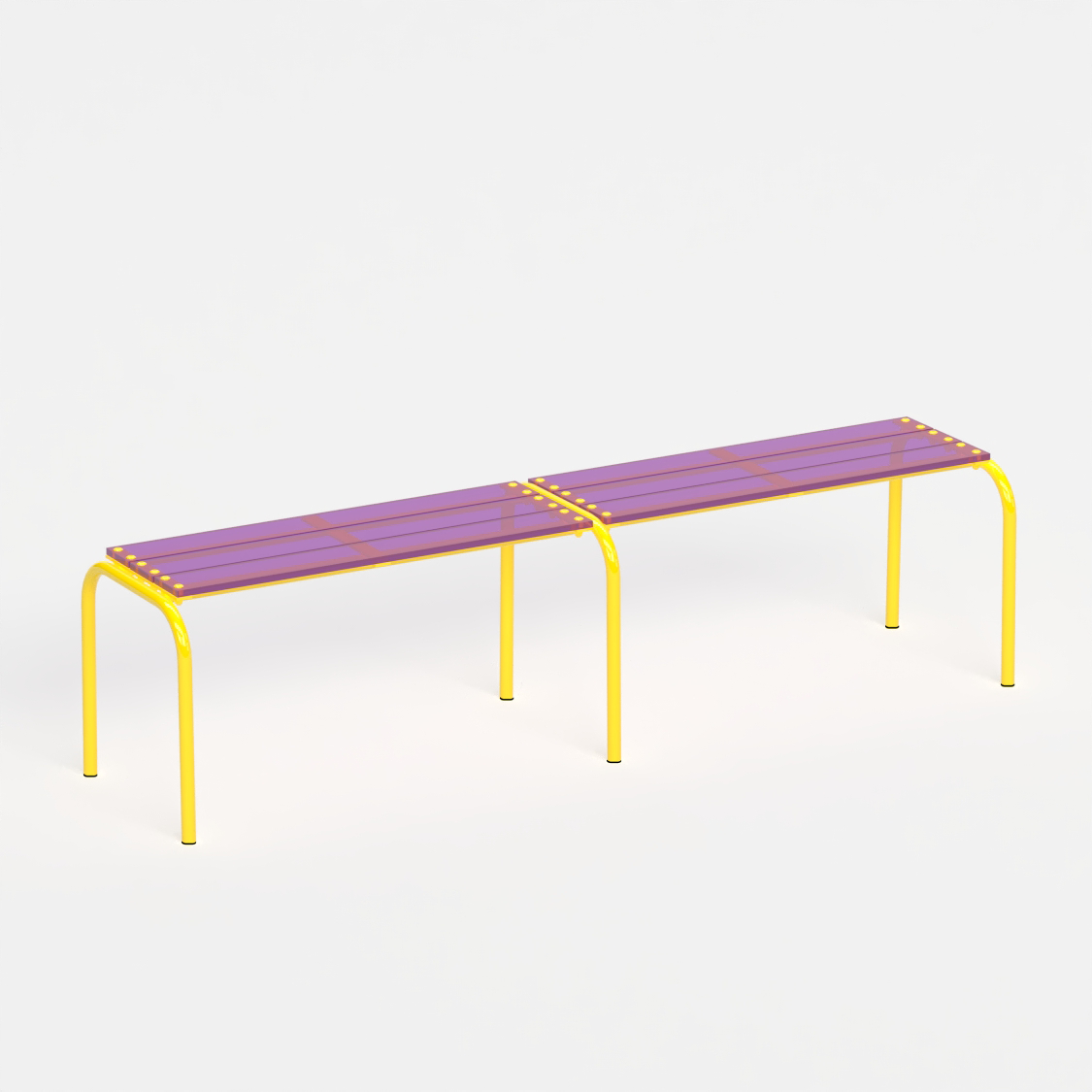 Banc 180 cm - structure jaune et assise en verre acrylique recyclé violet