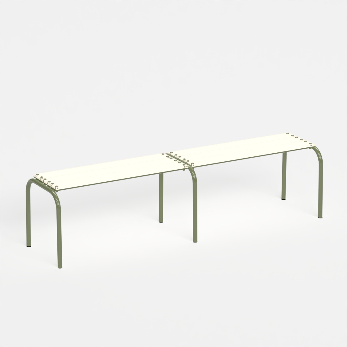 Banc 180 cm - structure kaki et assise en verre acrylique recyclé beige