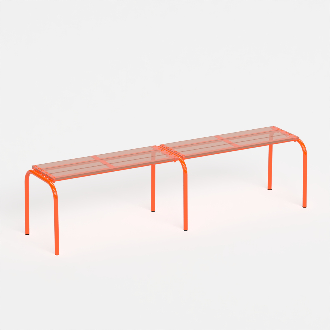 Banc 180 cm - structure orange et assise en verre acrylique recyclé fumé