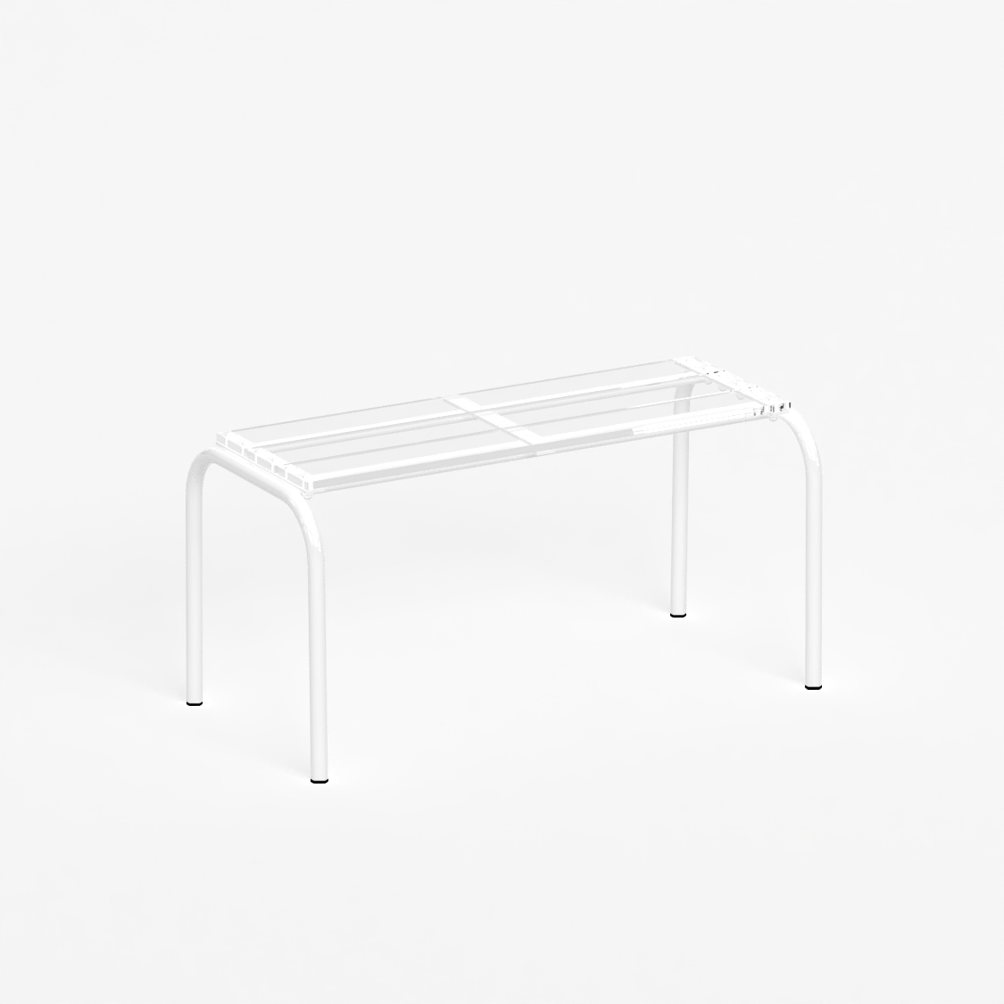 Banc 90 cm - structure blanc et assise en verre acrylique recyclé incolore