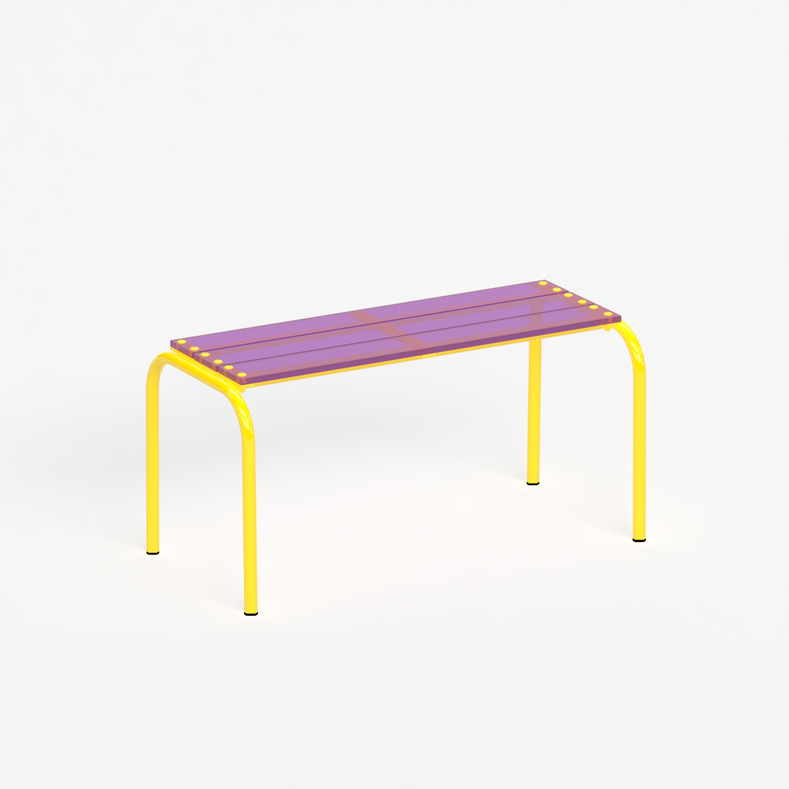 Banc 90 cm - structure jaune et assise en verre acrylique recyclé violet