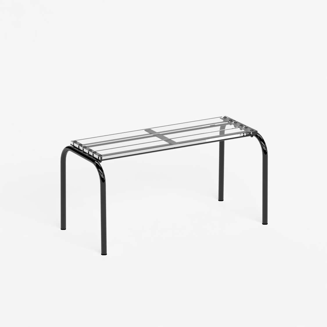 Banc 90 cm - structure noir et assise en verre acrylique recyclé incolore