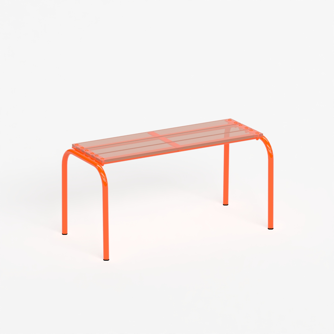 Banc 90 cm - structure orange et assise en verre acrylique recyclé fumé