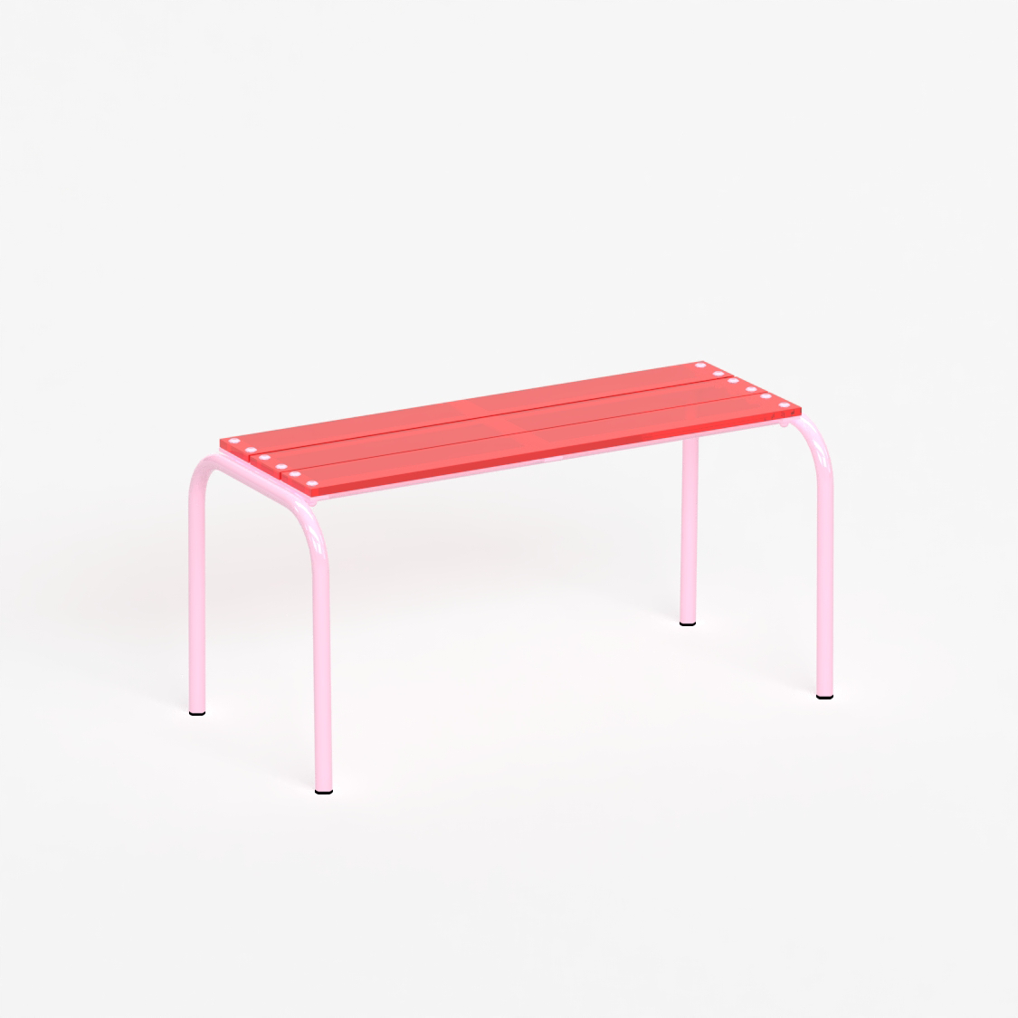 Banc 90 cm - structure rose pastel et assise en verre acrylique recyclé rouge