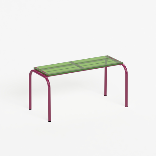 Banc 90 cm - structure aubergine et assise en verre acrylique recyclé vert