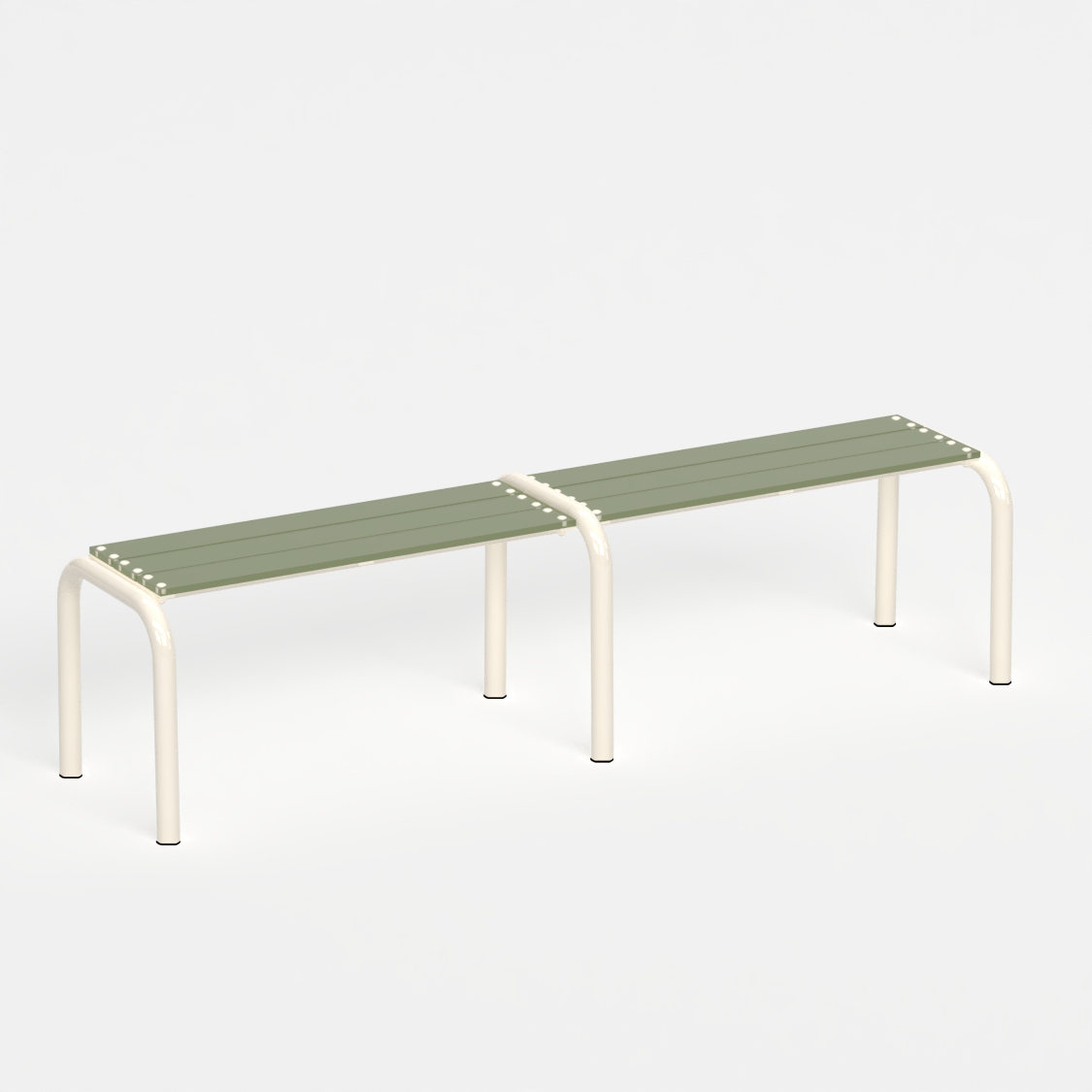 Banc Beaubourg 180 cm - structure beige et assise en verre acrylique recyclé kaki