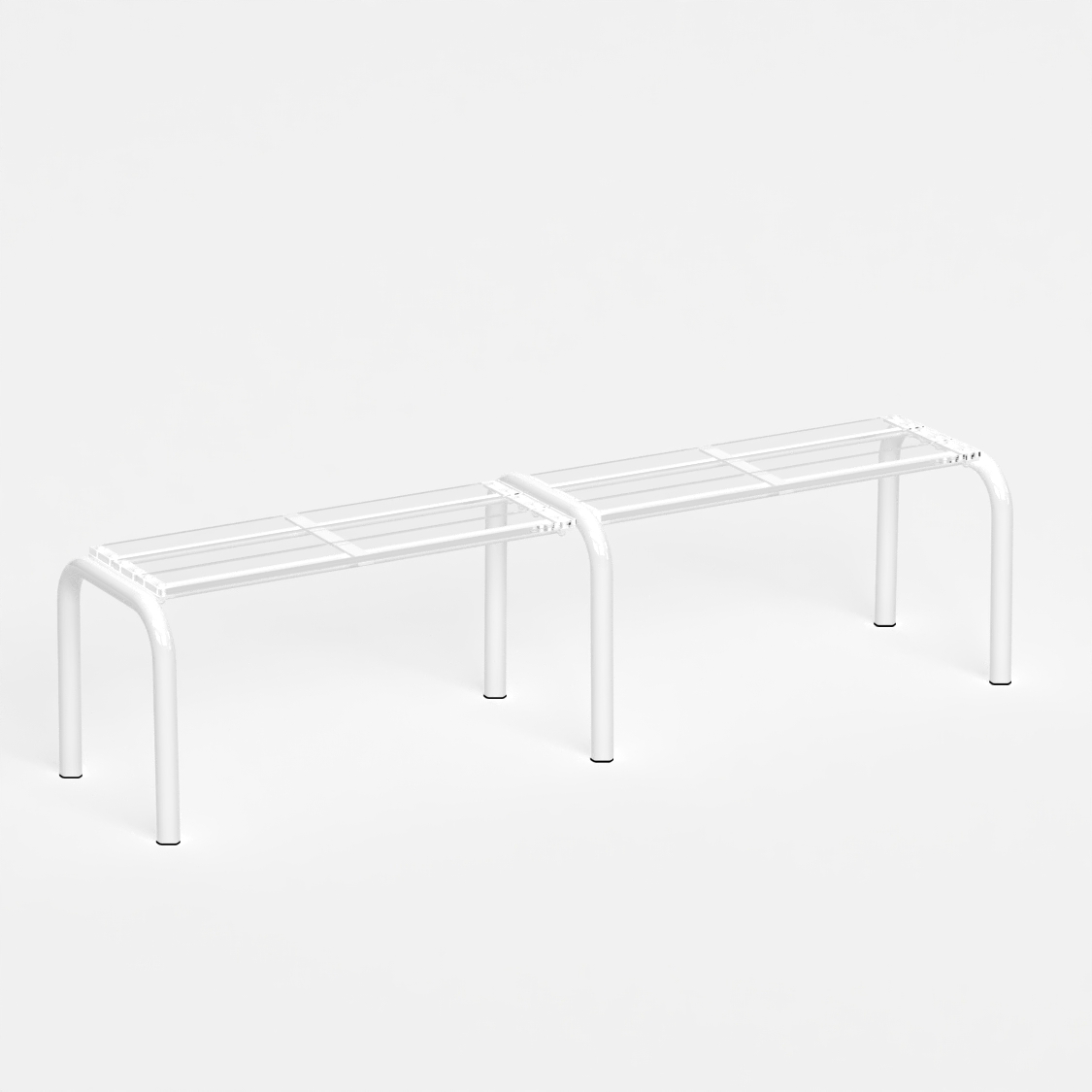 Banc Beaubourg 180 cm - structure blanc et assise en verre acrylique recyclé incolore