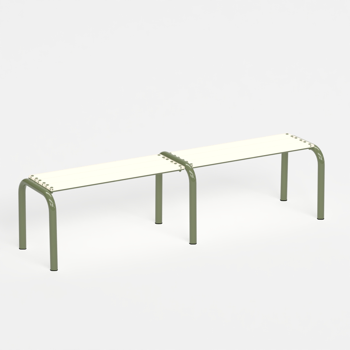 Banc Beaubourg 180 cm - structure kaki et assise en verre acrylique recyclé beige