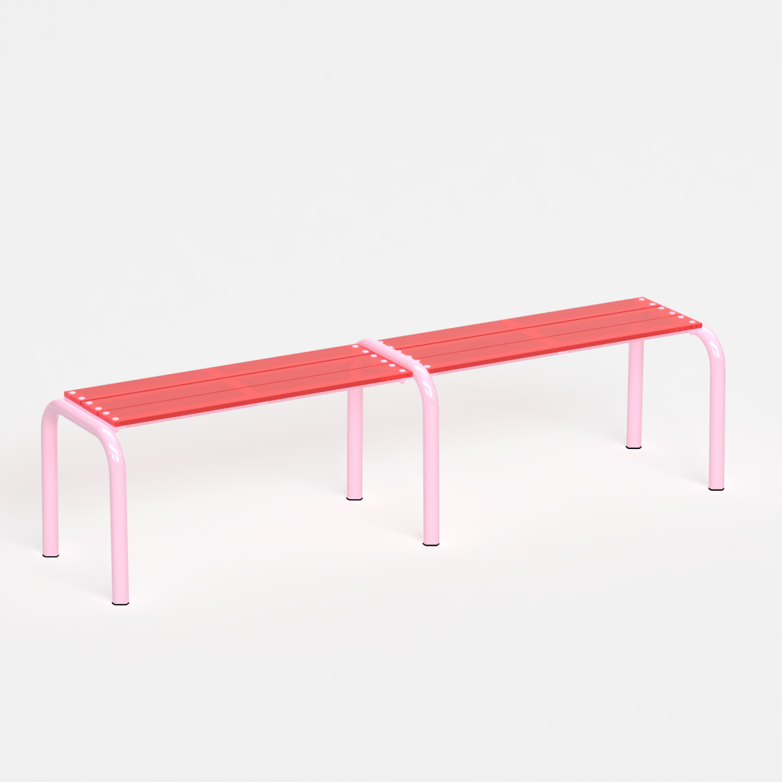Banc Beaubourg 180 cm - structure rose pastel et assise en verre acrylique recyclé rouge