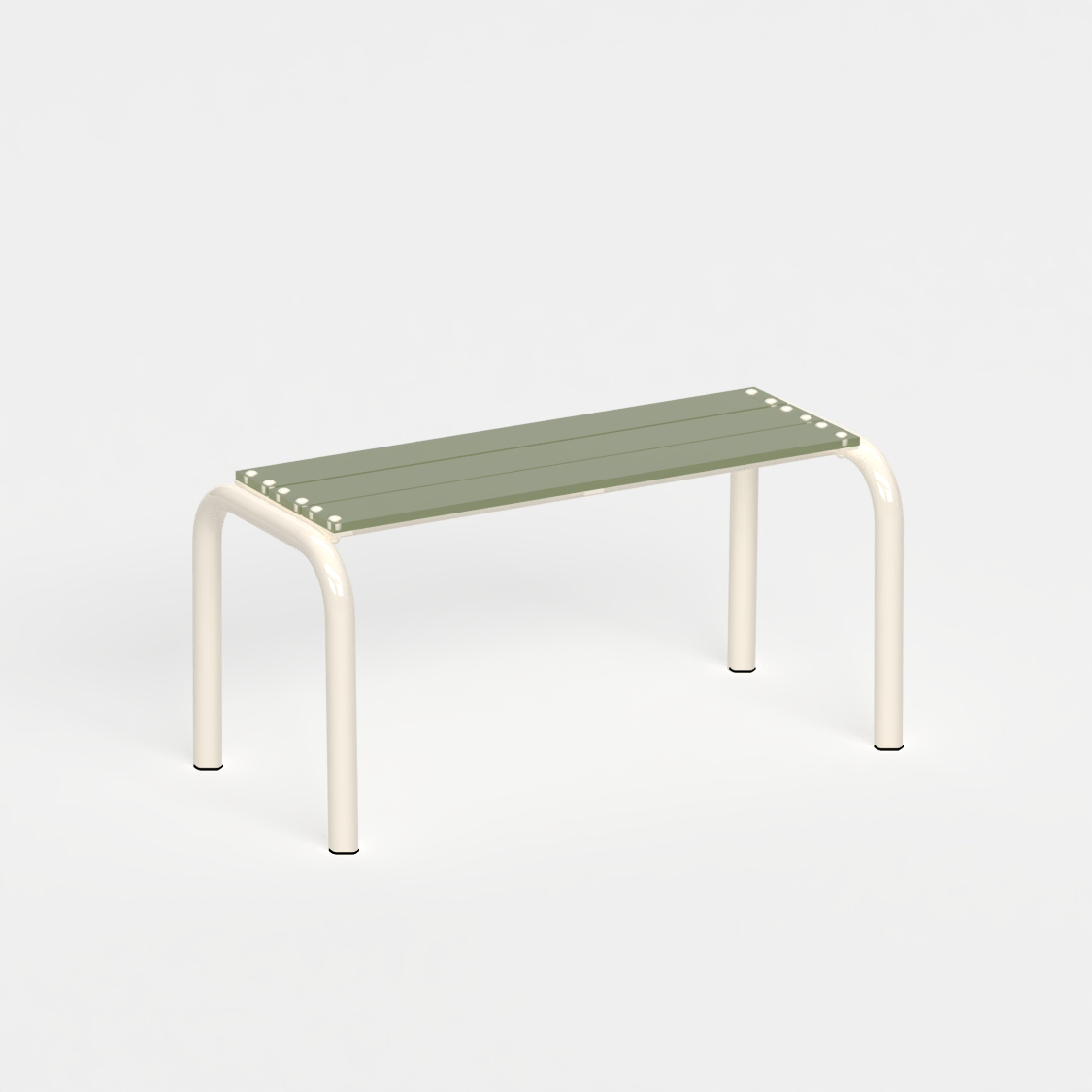 Banc Beaubourg 90 cm - structure beige et assise en verre acrylique recyclé kaki