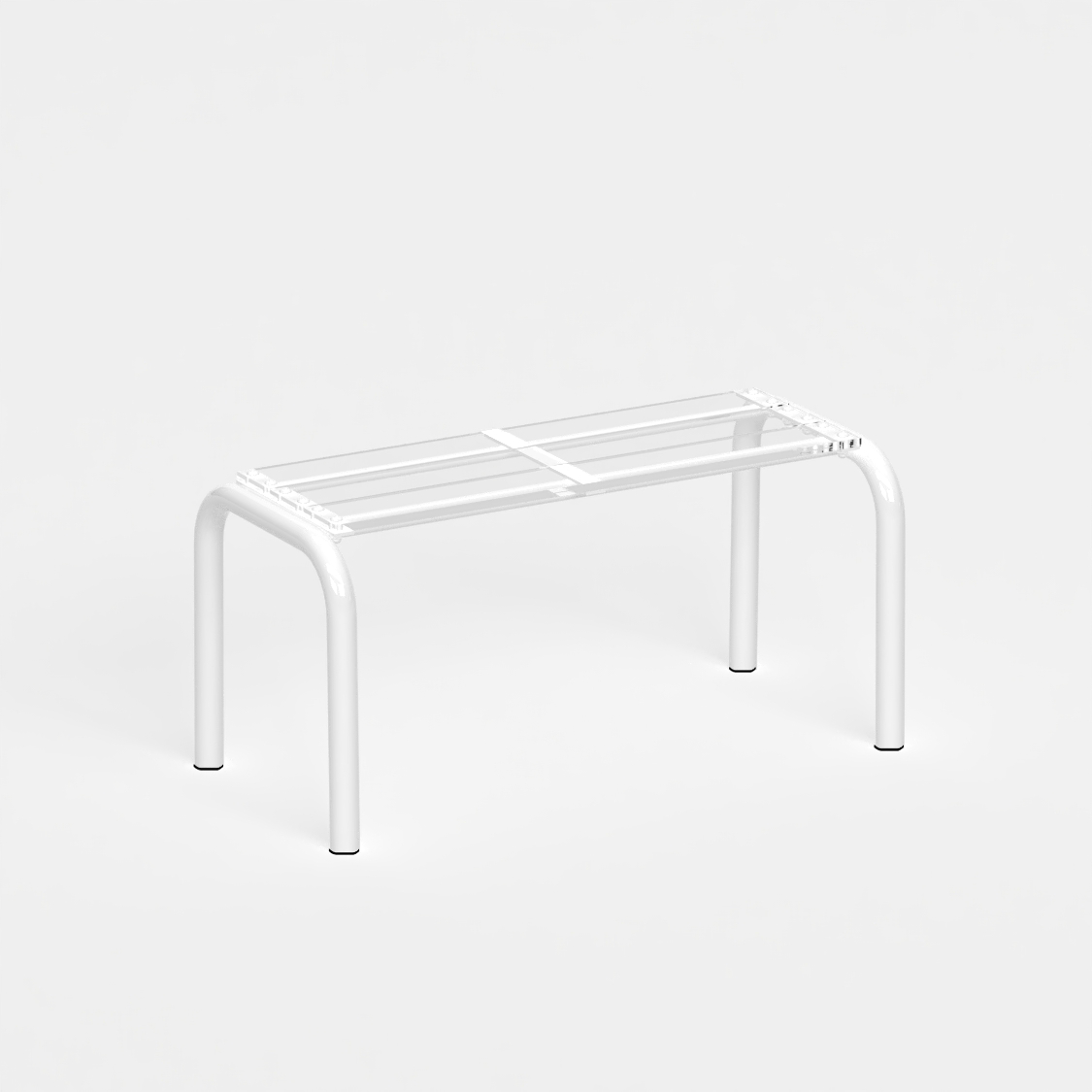 Banc Beaubourg 90 cm - structure blanc et assise en verre acrylique recyclé incolore