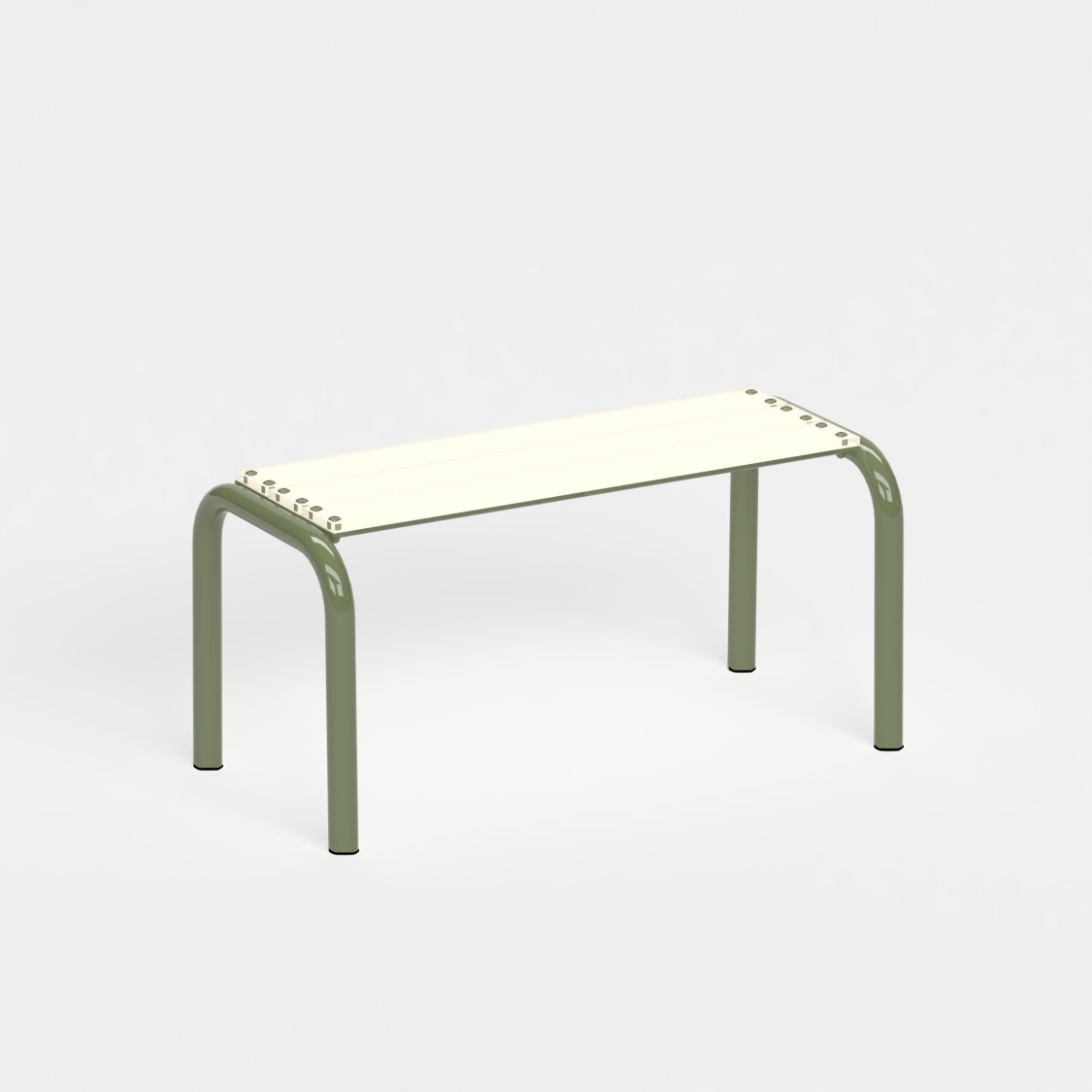 Banc Beaubourg 90 cm - structure kaki et assise en verre acrylique recyclé beige
