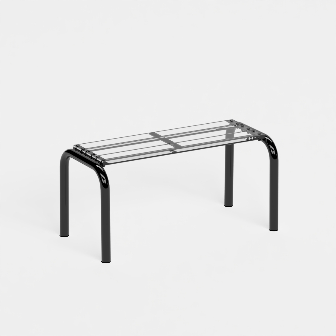 Banc Beaubourg 90 cm - structure noir et assise en verre acrylique recyclé incolore