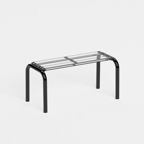 Banc Beaubourg 90 cm - structure noir et assise en verre acrylique recyclé incolore