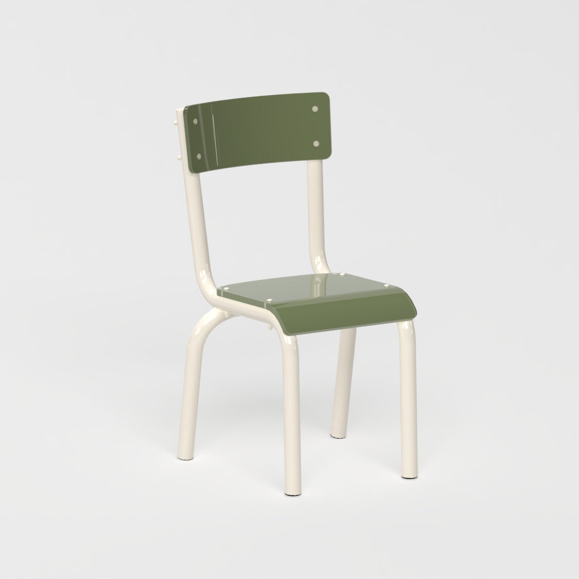 Chaise Beaubourg - structure beige et assise en verre acrylique recyclé kaki