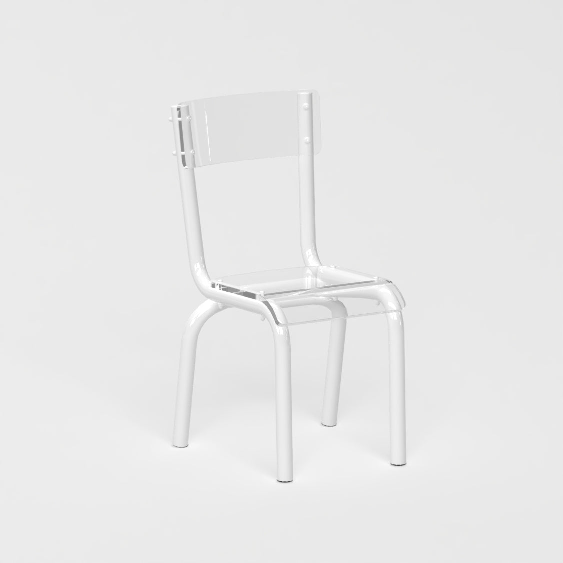 Chaise Beaubourg - structure blanc et assise en verre acrylique recyclé transparent