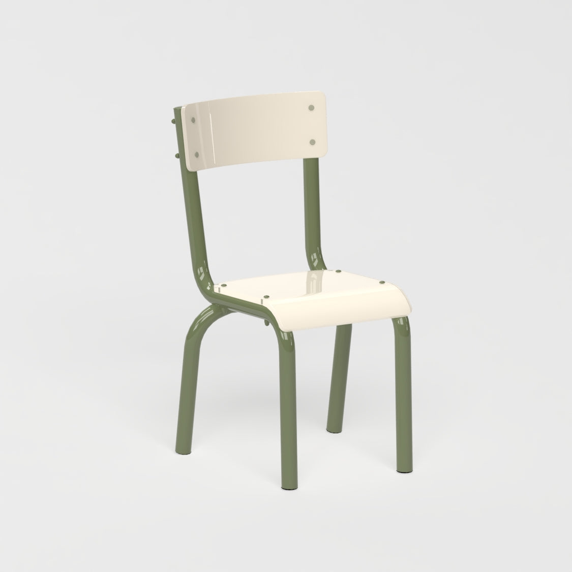 Chaise Beaubourg - structure kaki et assise en verre acrylique recyclé beige
