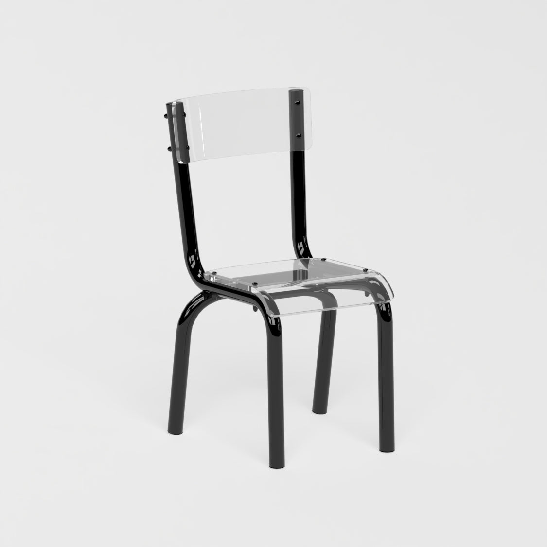 Chaise Beaubourg - structure noir et assise en verre acrylique recyclé incolore