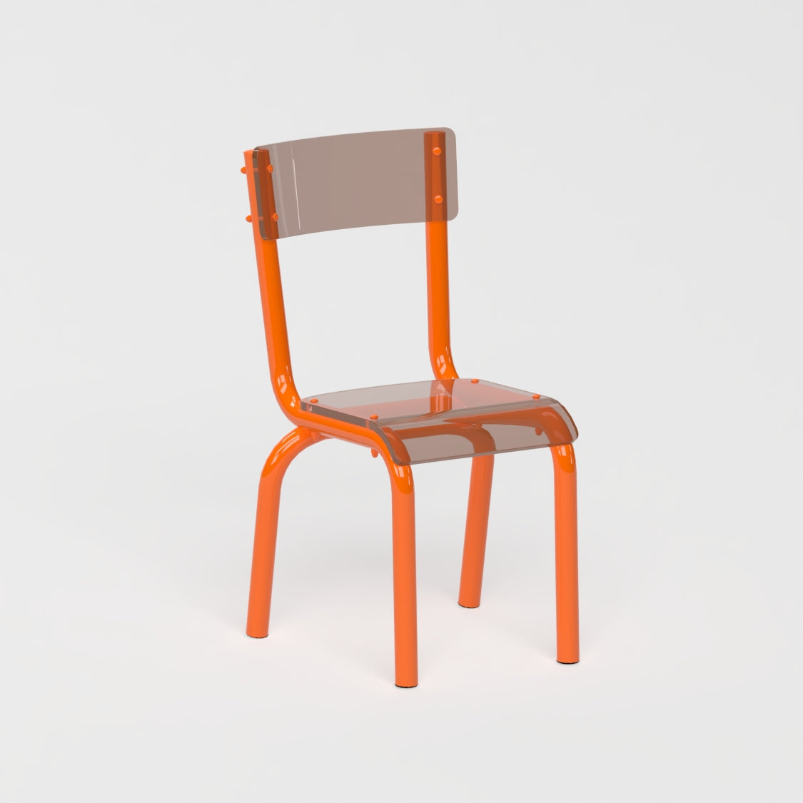 Chaise Beaubourg - structure orange et assise en verre acrylique recyclé fumé