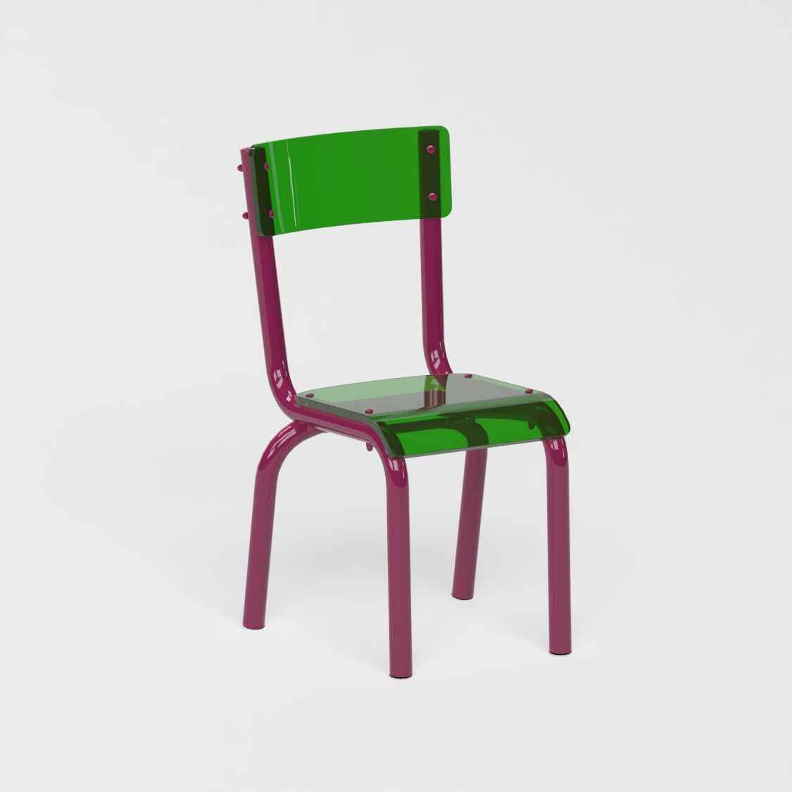 Chaise Beaubourg - structure aubergine et assise en verre acrylique recyclé vert