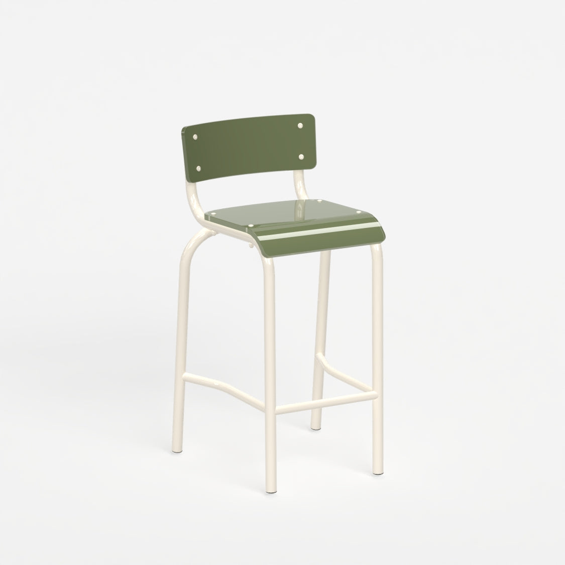 Chaise haute 70 cm - structure beige et assise en verre acrylique recyclé kaki