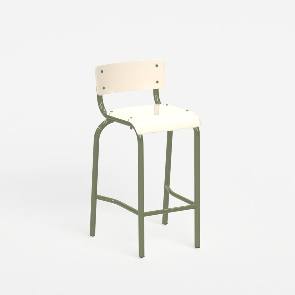 Chaise haute 70 cm - structure kaki et assise en verre acrylique recyclé beige