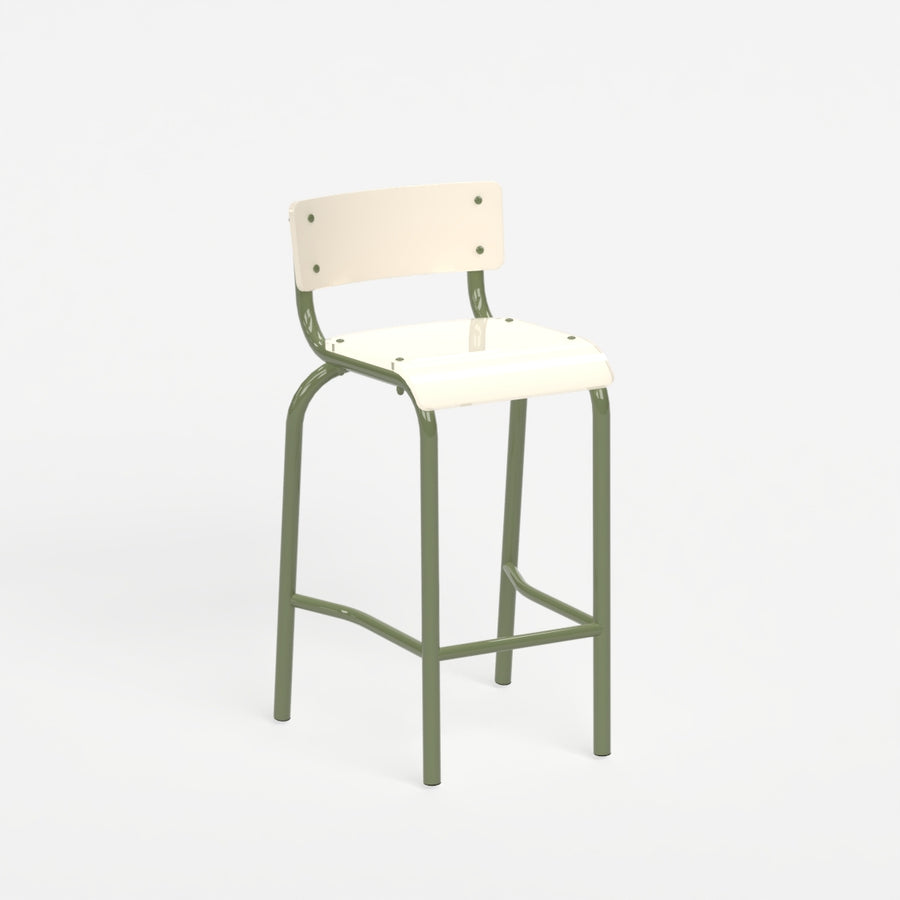 Chaise haute 70 cm - structure kaki et assise en verre acrylique recyclé beige