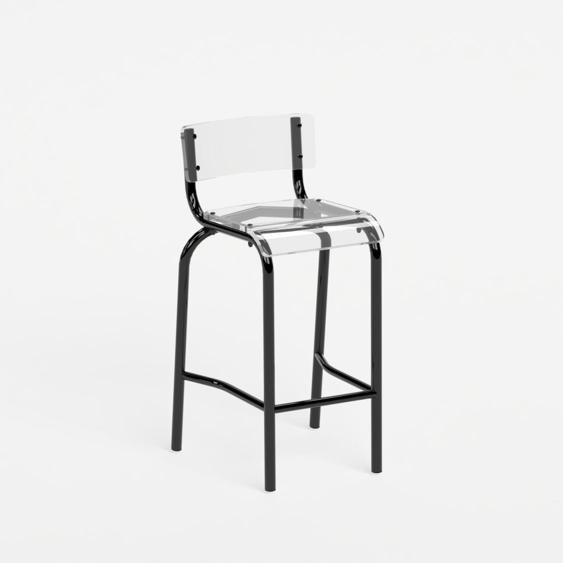 Chaise haute 70 cm - structure noir et assise en verre acrylique recyclé incolore