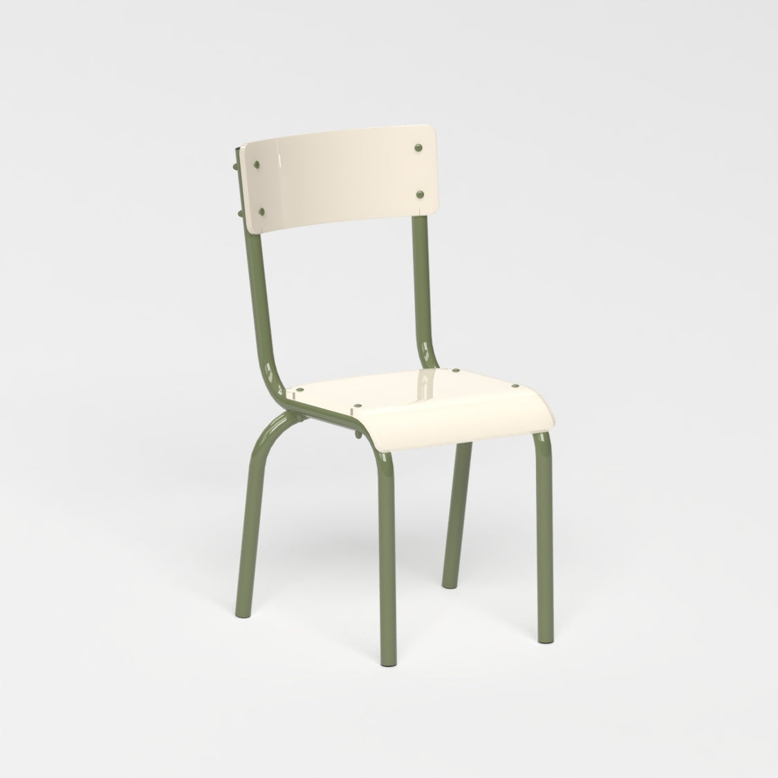 Chaise - structure kaki et assise en verre acrylique recyclé beige