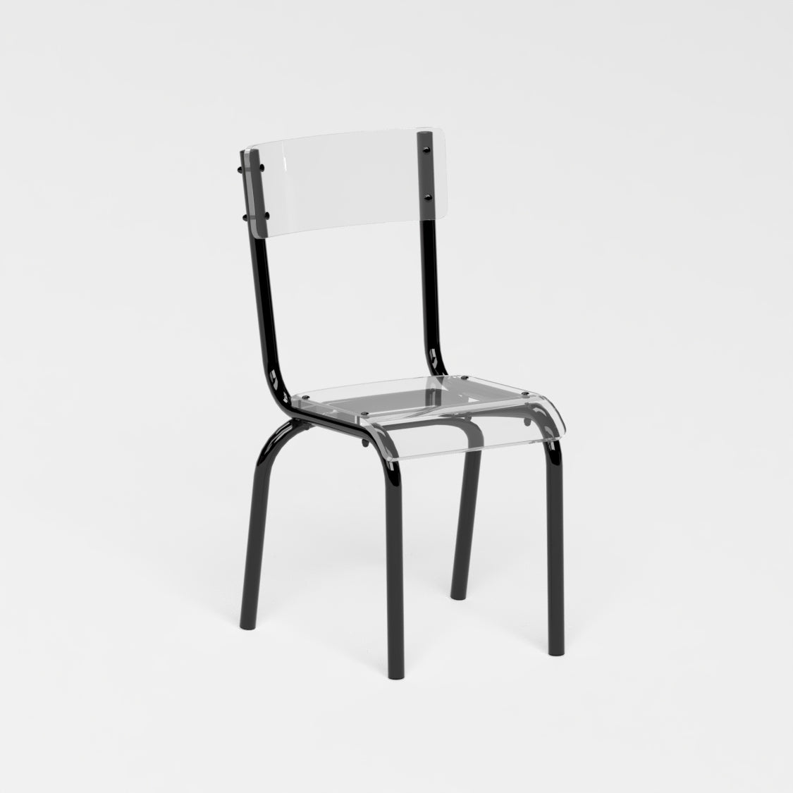 Chaise - structure noir et assise en verre acrylique recyclé incolore