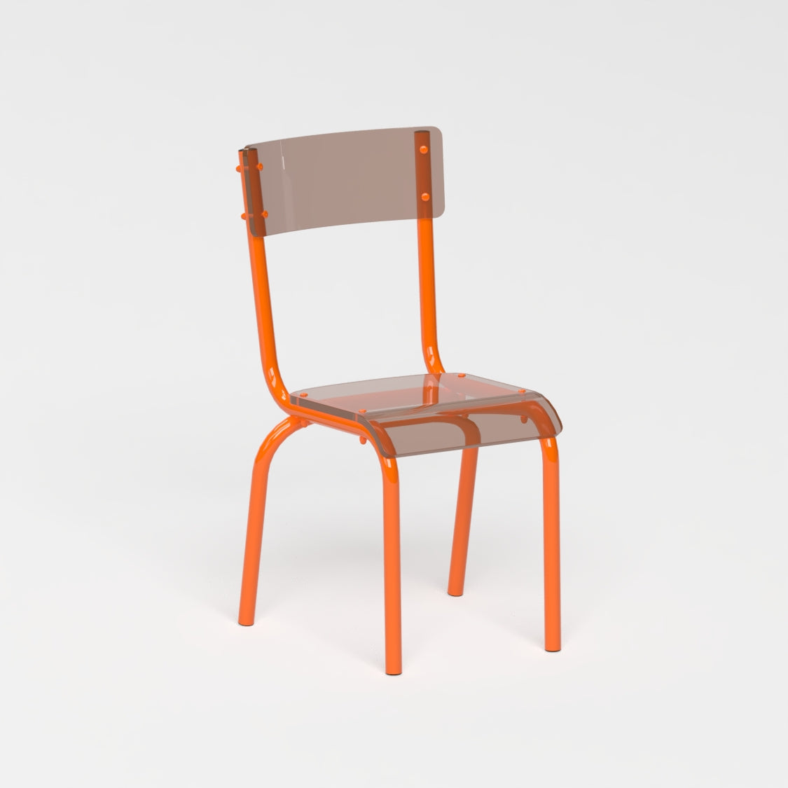 Chaise - structure orange et assise en verre acrylique recyclé fumé