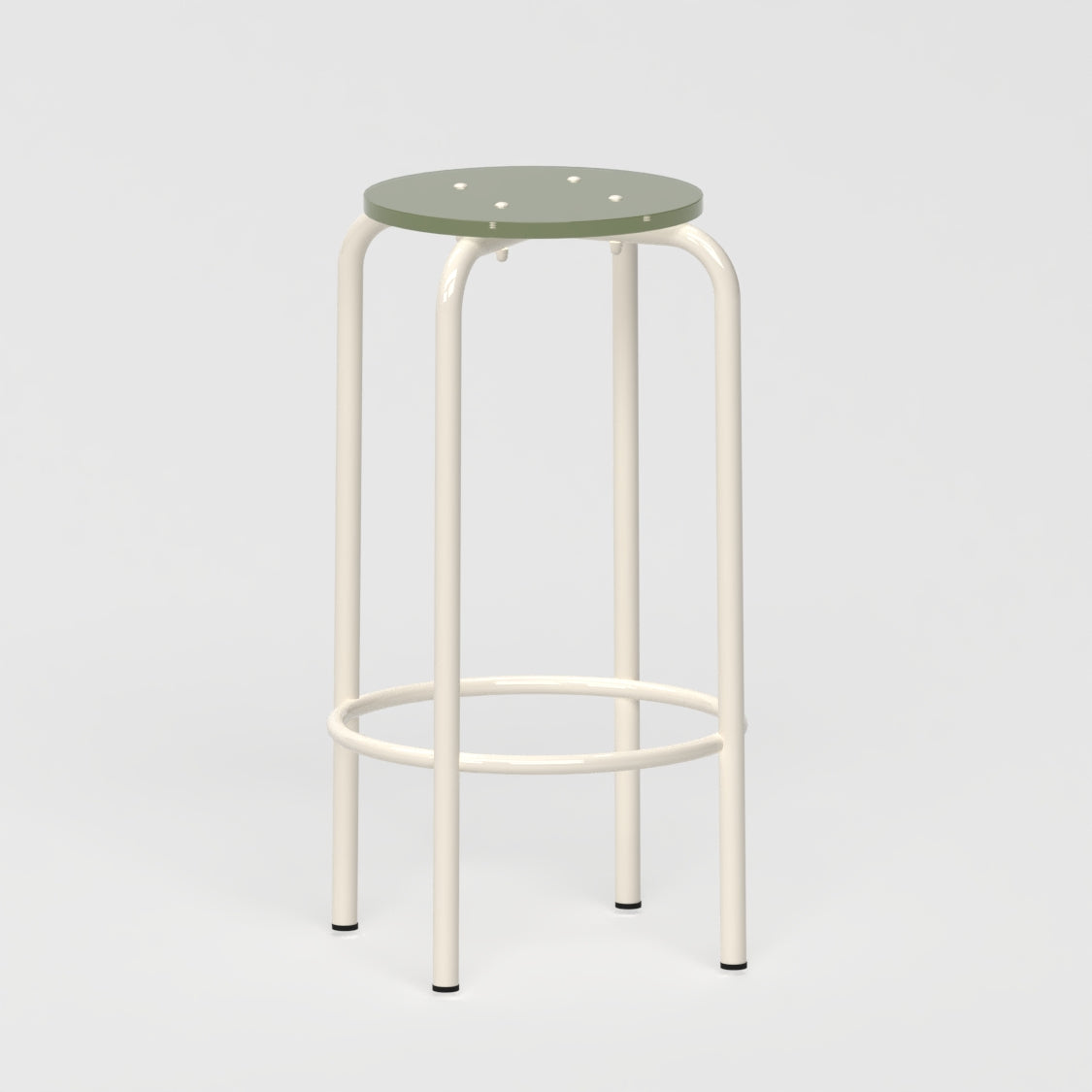 Tabouret haut 70 cm - structure beige et assise en verre acrylique recyclé kaki