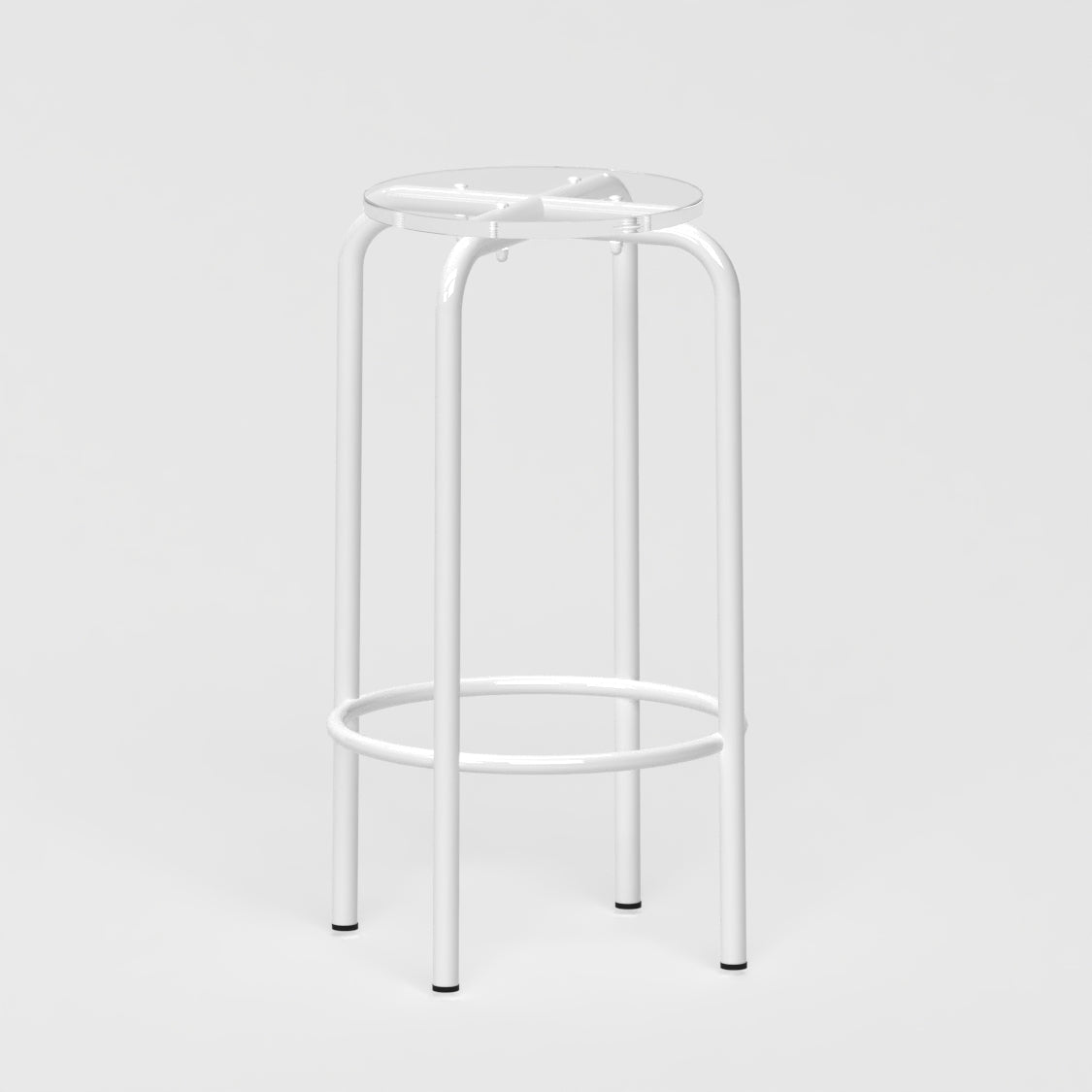 Tabouret haut 70 cm - structure blanc et assise en verre acrylique recyclé incolore