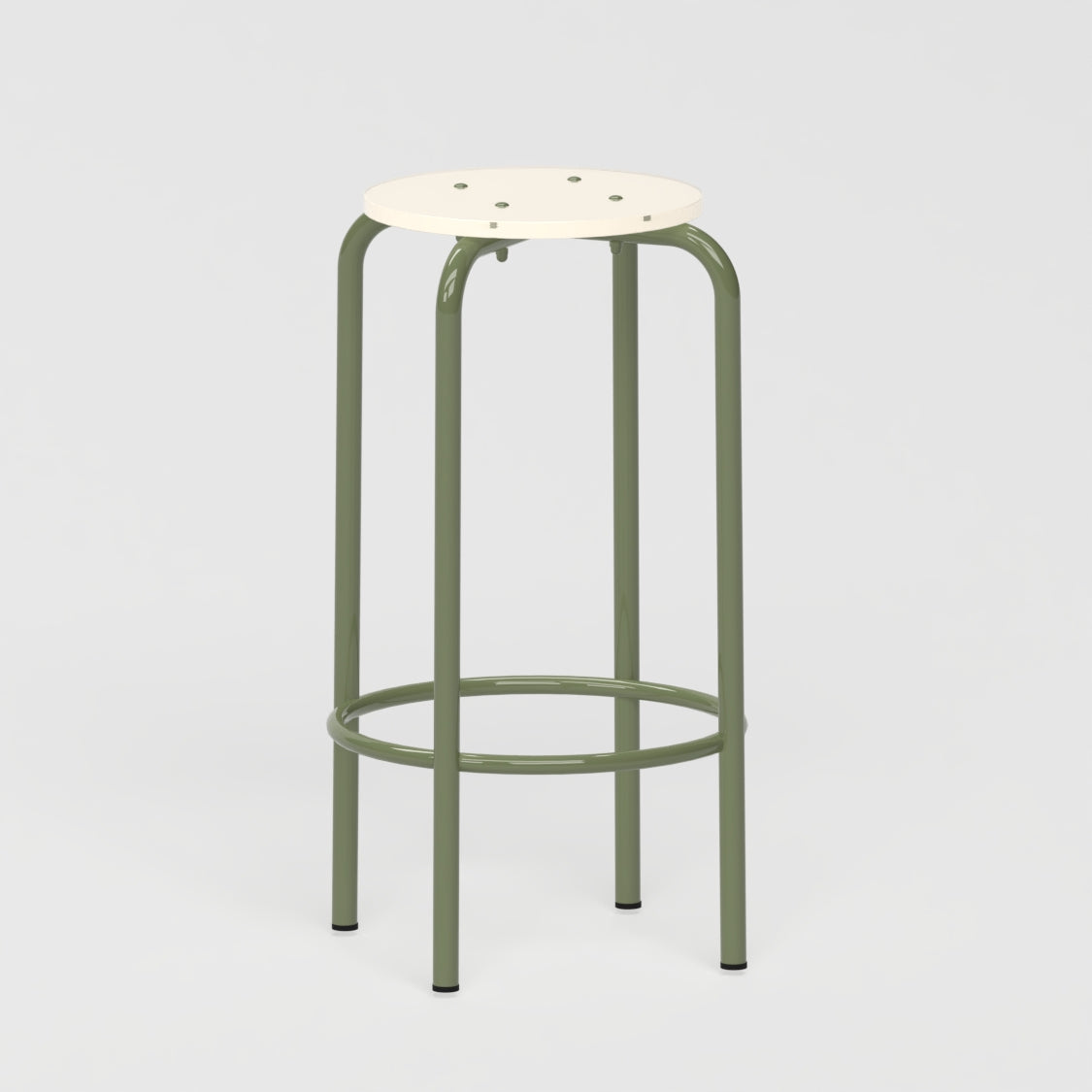 Tabouret haut 70 cm - structure kaki et assise en verre acrylique recyclé beige