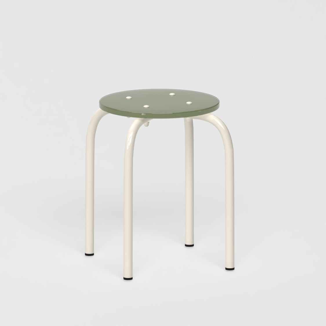 Tabouret personnalisable - structure beige et assise en verre acrylique recyclé kaki