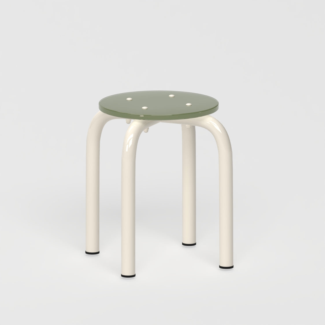 Tabouret Beaubourg - structure beige et assise en verre acrylique recyclé kaki
