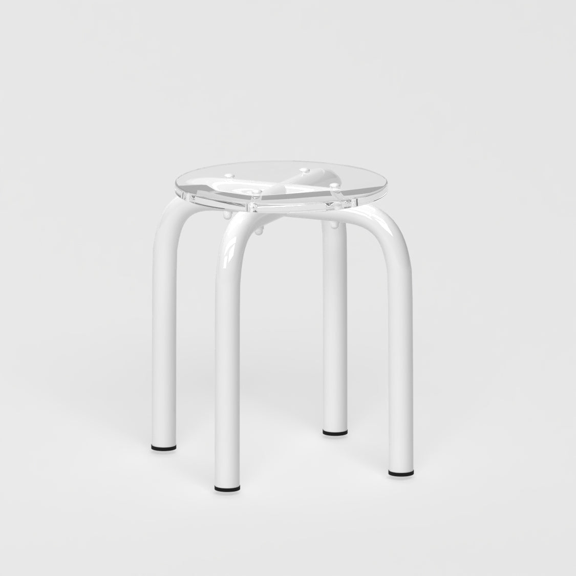 Tabouret Beaubourg - structure blanc et assise en verre acrylique recyclé incolore