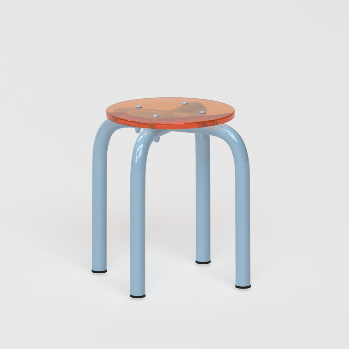Tabouret Beaubourg - structure bleu pastel et assise en verre acrylique recyclé orange