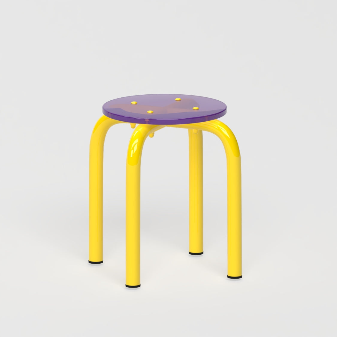 Tabouret Beaubourg - structure jaune et assise en verre acrylique recyclé violet