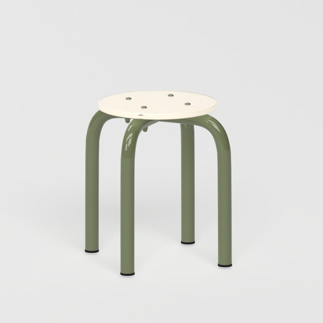 Tabouret Beaubourg - structure kaki et assise en verre acrylique recyclé beige
