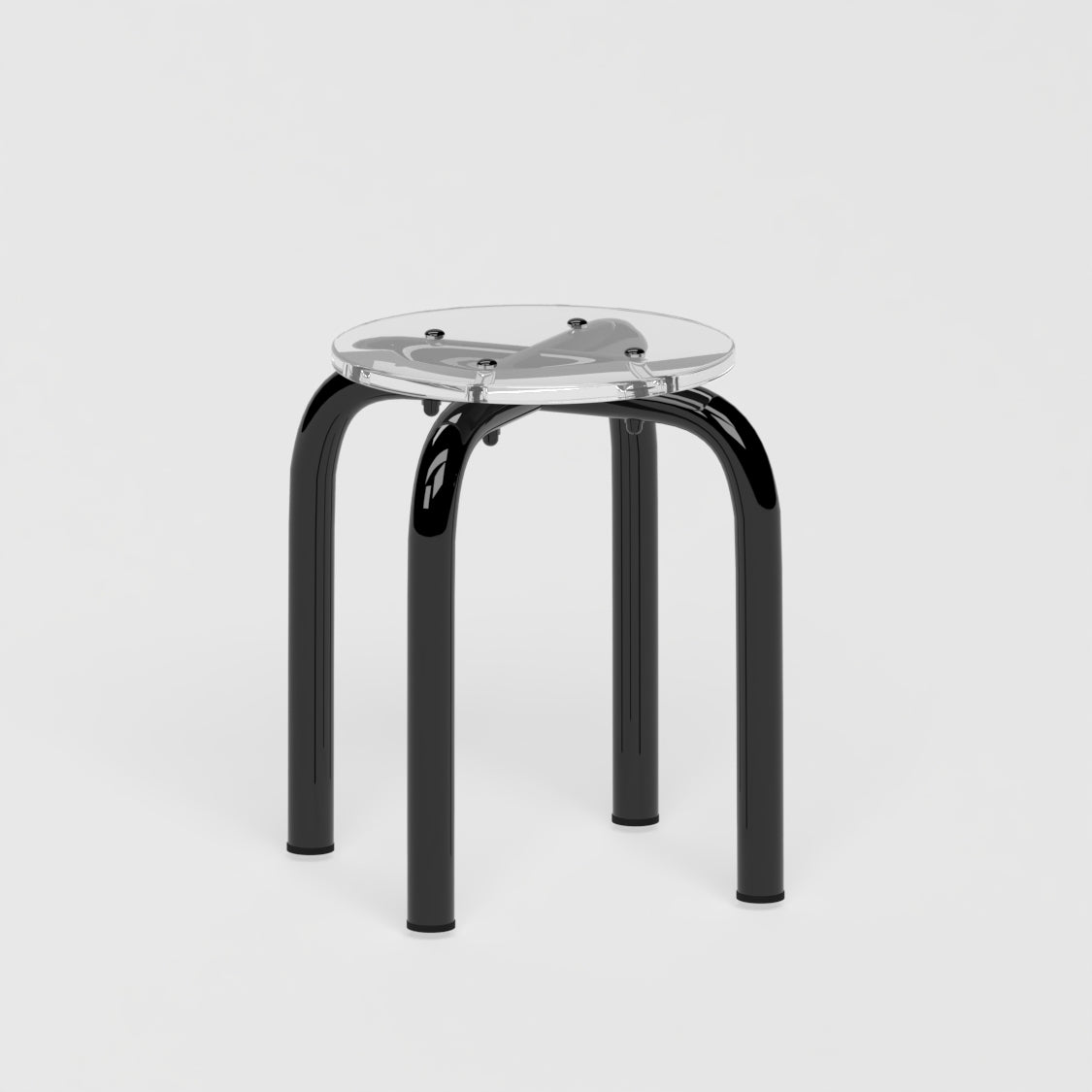 Tabouret Beaubourg - structure noir et assise en verre acrylique recyclé incolore