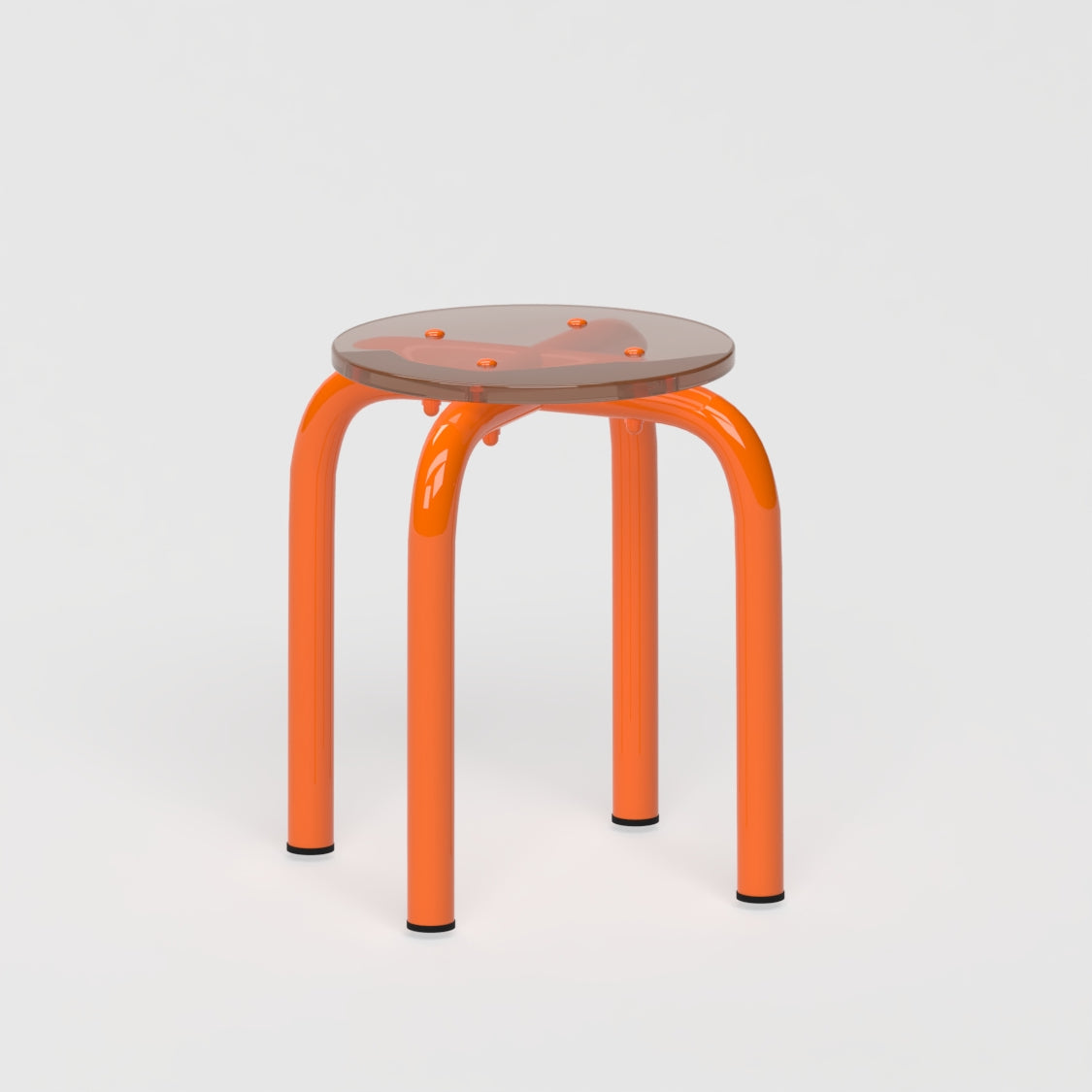 Tabouret Beaubourg - structure orange et assise en verre acrylique recyclé fumé