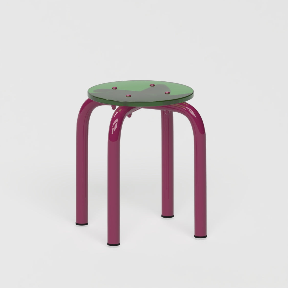 Tabouret Beaubourg - structure aubergine et assise en verre acrylique recyclé vert