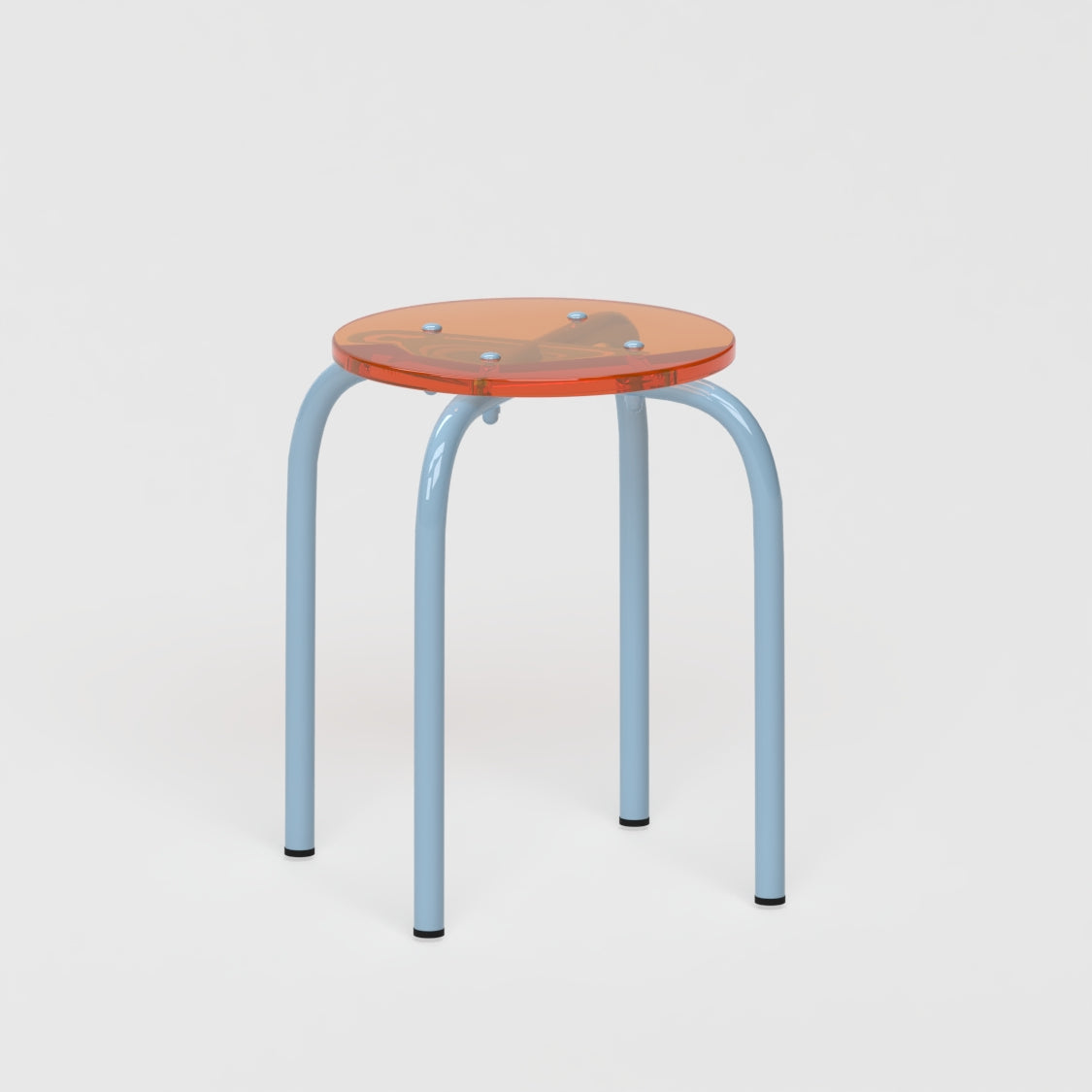 Tabouret personnalisable - structure bleu pastel et assise en verre acrylique recyclé orange