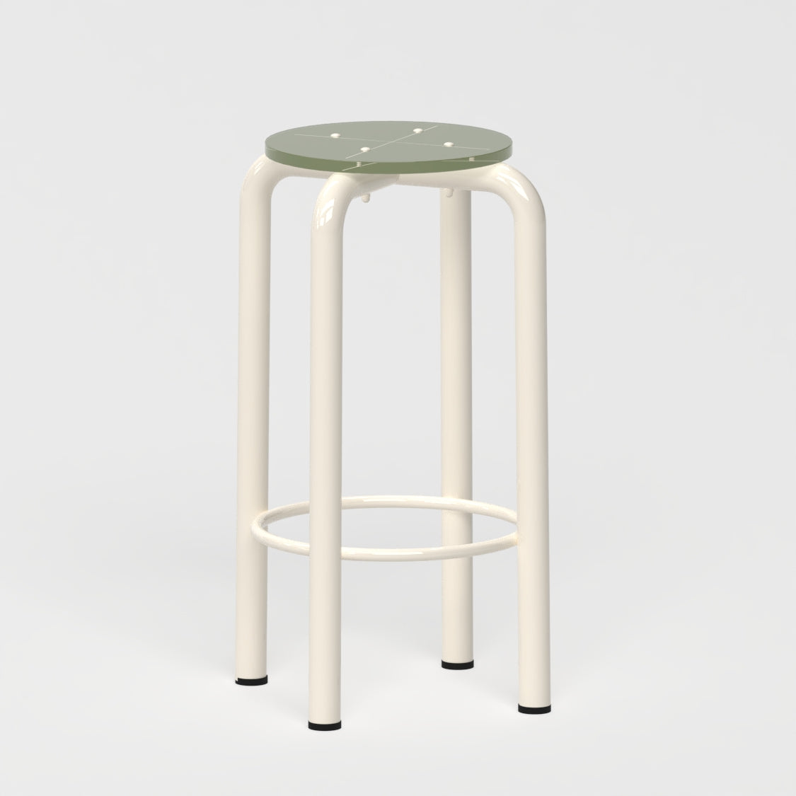 Tabouret haut Beaubourg 70 cm - structure beige et assise en verre acrylique recyclé kaki
