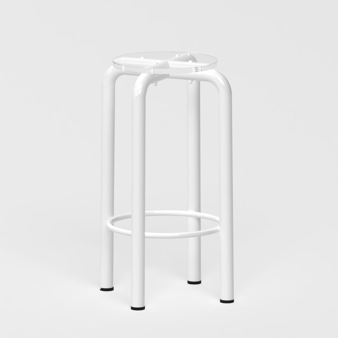 Tabouret haut Beaubourg 70 cm - structure blanc et assise en verre acrylique recyclé incolore