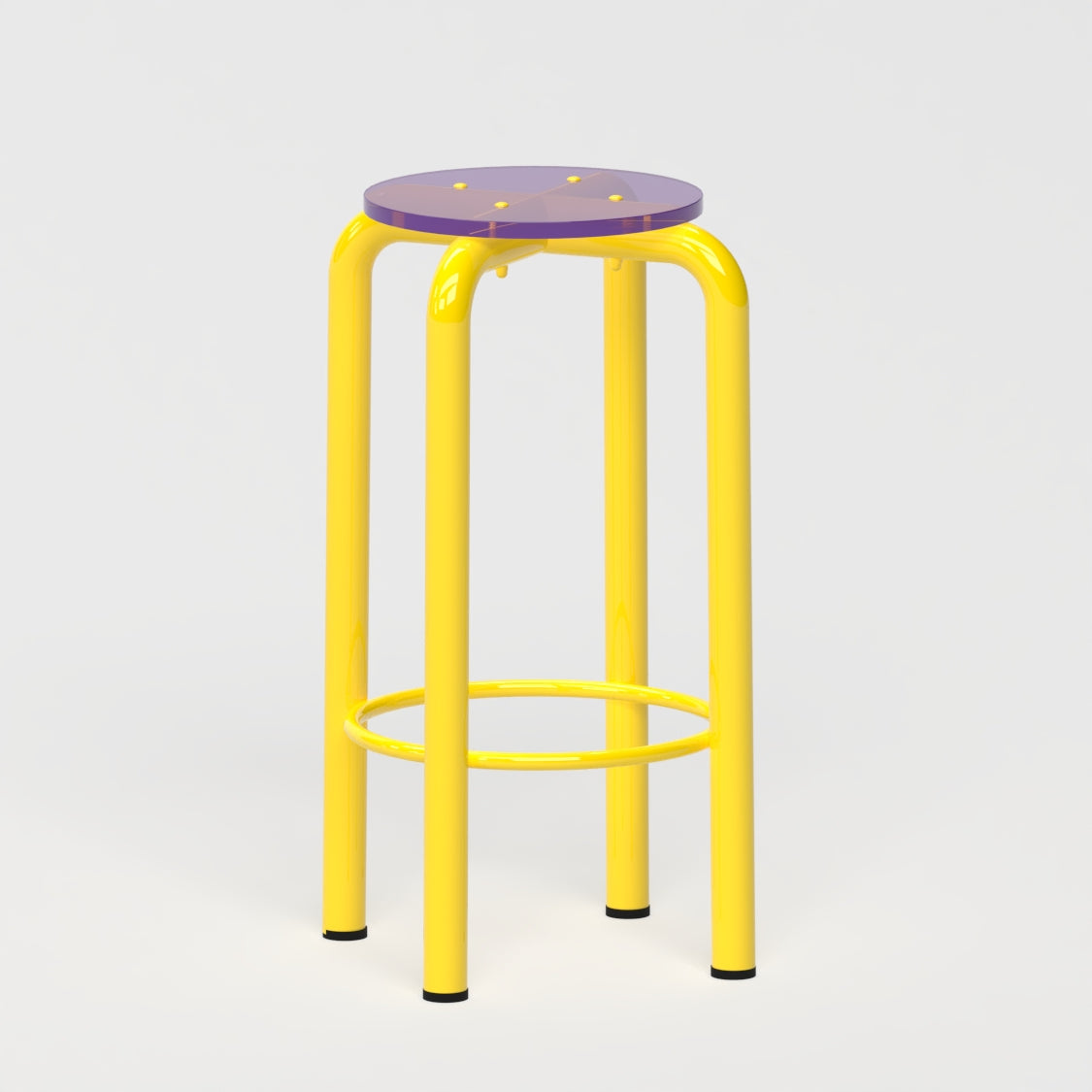 Tabouret haut Beaubourg 70 cm - structure jaune et assise en verre acrylique recyclé violet